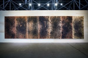 Kim Dohee, _Vanishing Point of the Body_ (2020). Wood panel. 240 x 122cm. Exhibition view: Busan Biennale, _We, on the Rising Wave_ (3 September–6 November 2022). Courtesy Busan Biennale Organizing Committee.